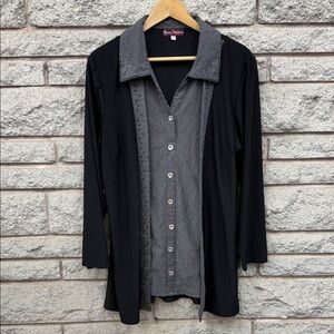 Striped Black and Gray Button-Up Shirt